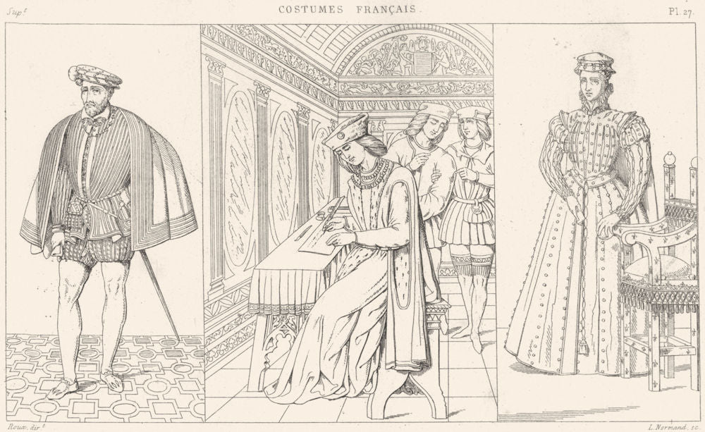 FRANCE. Costumes. Henri II; Un Seigneur(1510); Marie-Stuart 1875 old print